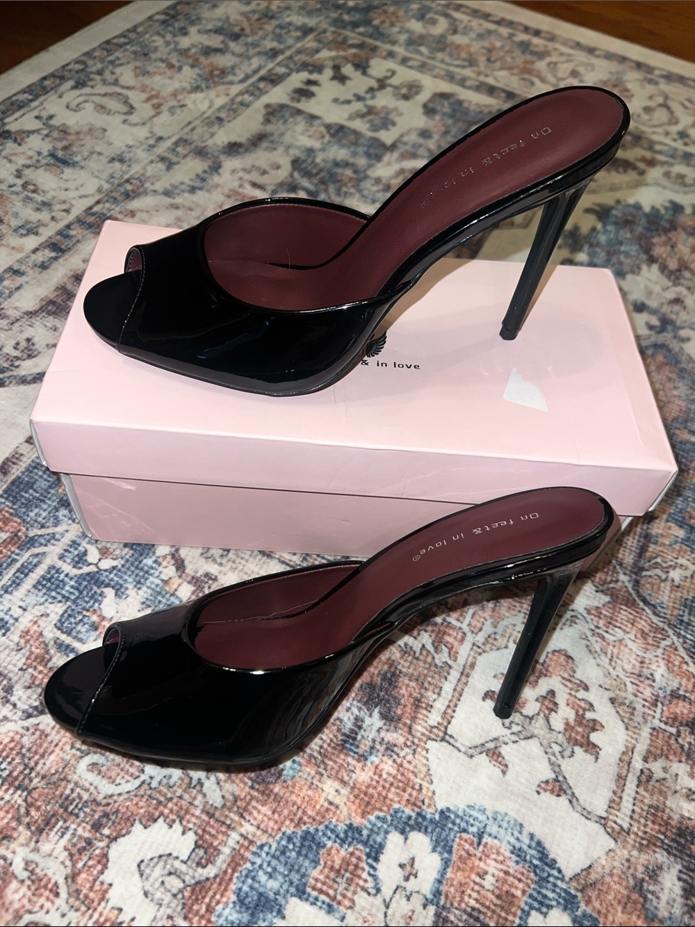 Black Patent Peep-Toe Heels